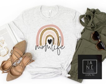 Momlife regenboog shirt, momlife luipaard shirt, moederdag cadeau, schattige grafische T-shirt voor moeder, schattige momlife shirt, vrouwen grafische T-shirts