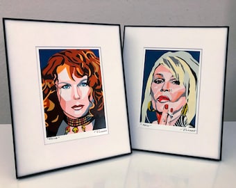 Set med 2 signerade nytryck av mina "Ab Fab"-målningar - Passepartout och inramade till 8x10