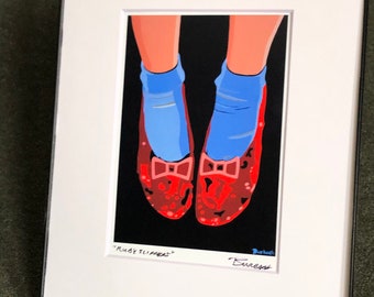 Signed digital reprint of my “Ruby Slippers” painting - Matted and framed to 8x10