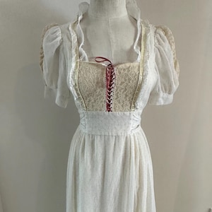 Gunne Sax White Polka Dot Prairie Maxi Dress