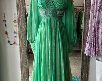 50&#39;s Green Long Sleeve Formal Dress