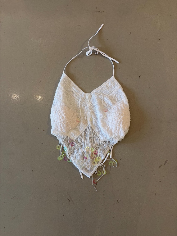 Moine White Beaded Butterly Tie-Top