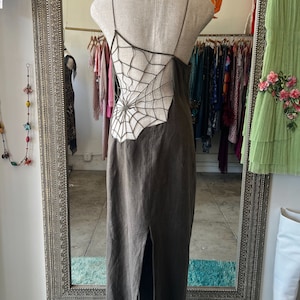 maleek spider embroidery midi dress in smoke green Green Monstera Embroidery Midi Dress
