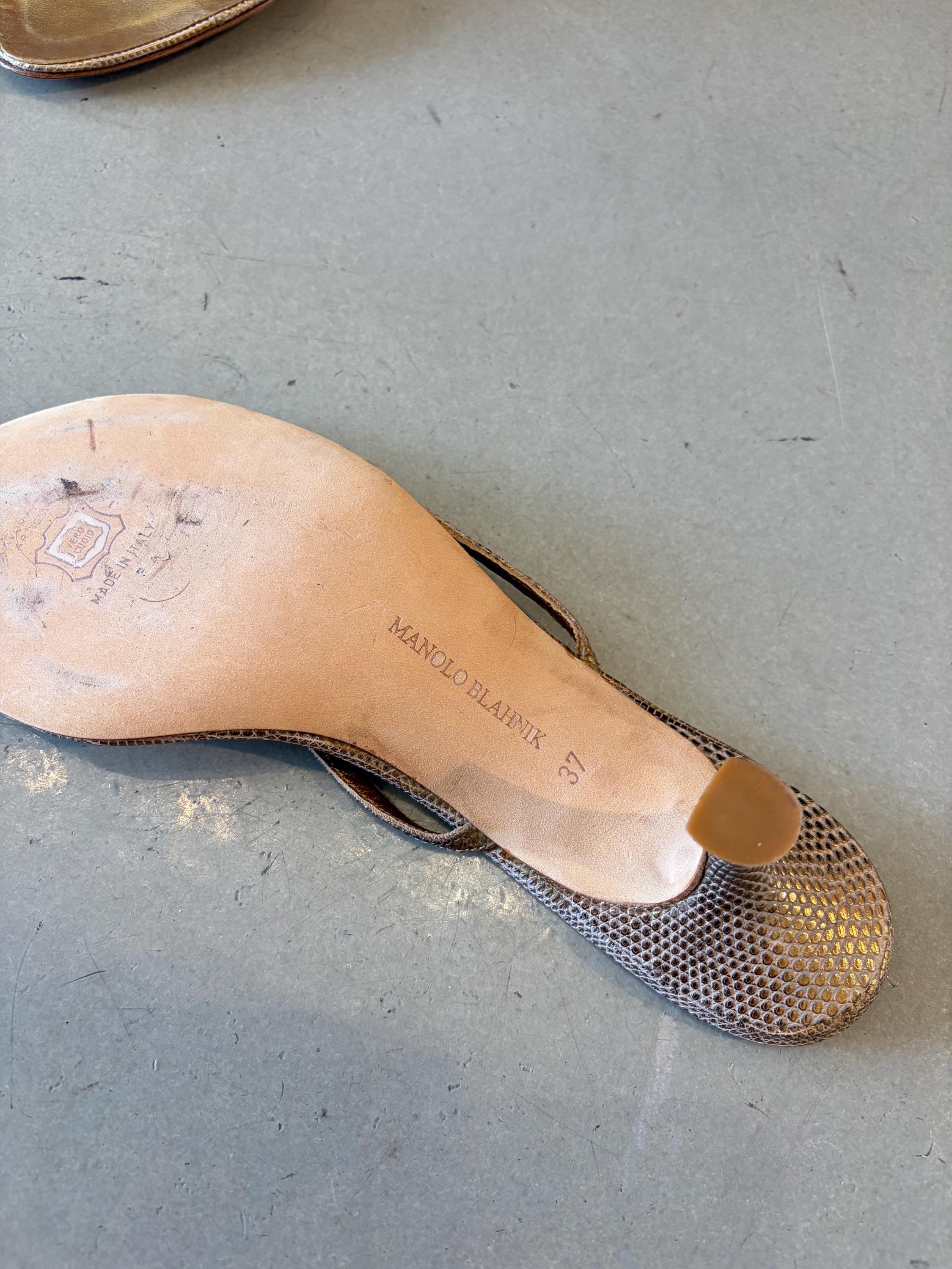 Manolo Blahnik Gold Snakeskin Kitten Heels - Etsy