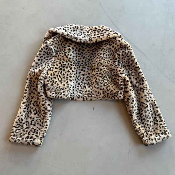 ヒョウ柄フェイクファークロップドジャケット - Etsy 日本
