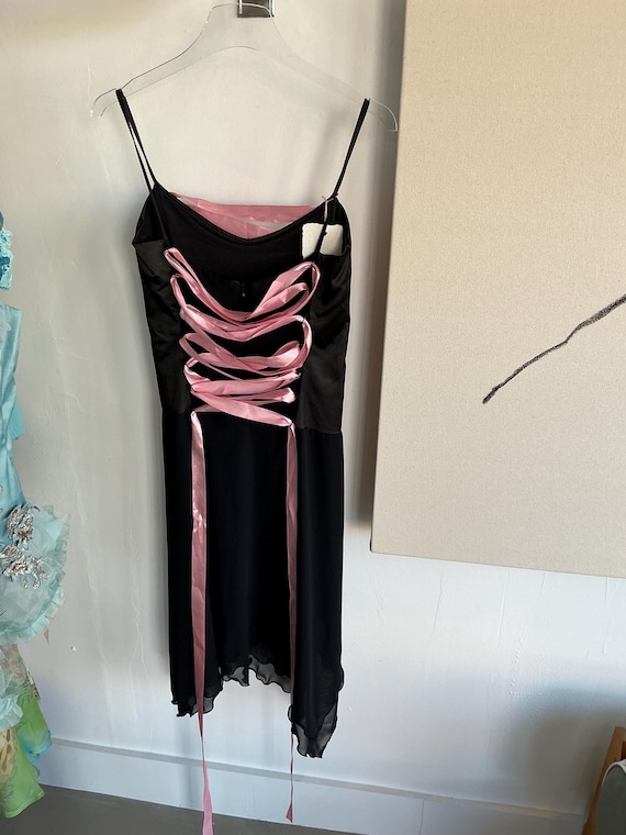 Black Pink Ribbon Lace-Up Dress