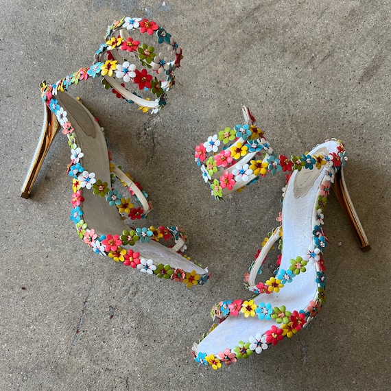 Rene Caovilla Rainbow Floral Heels