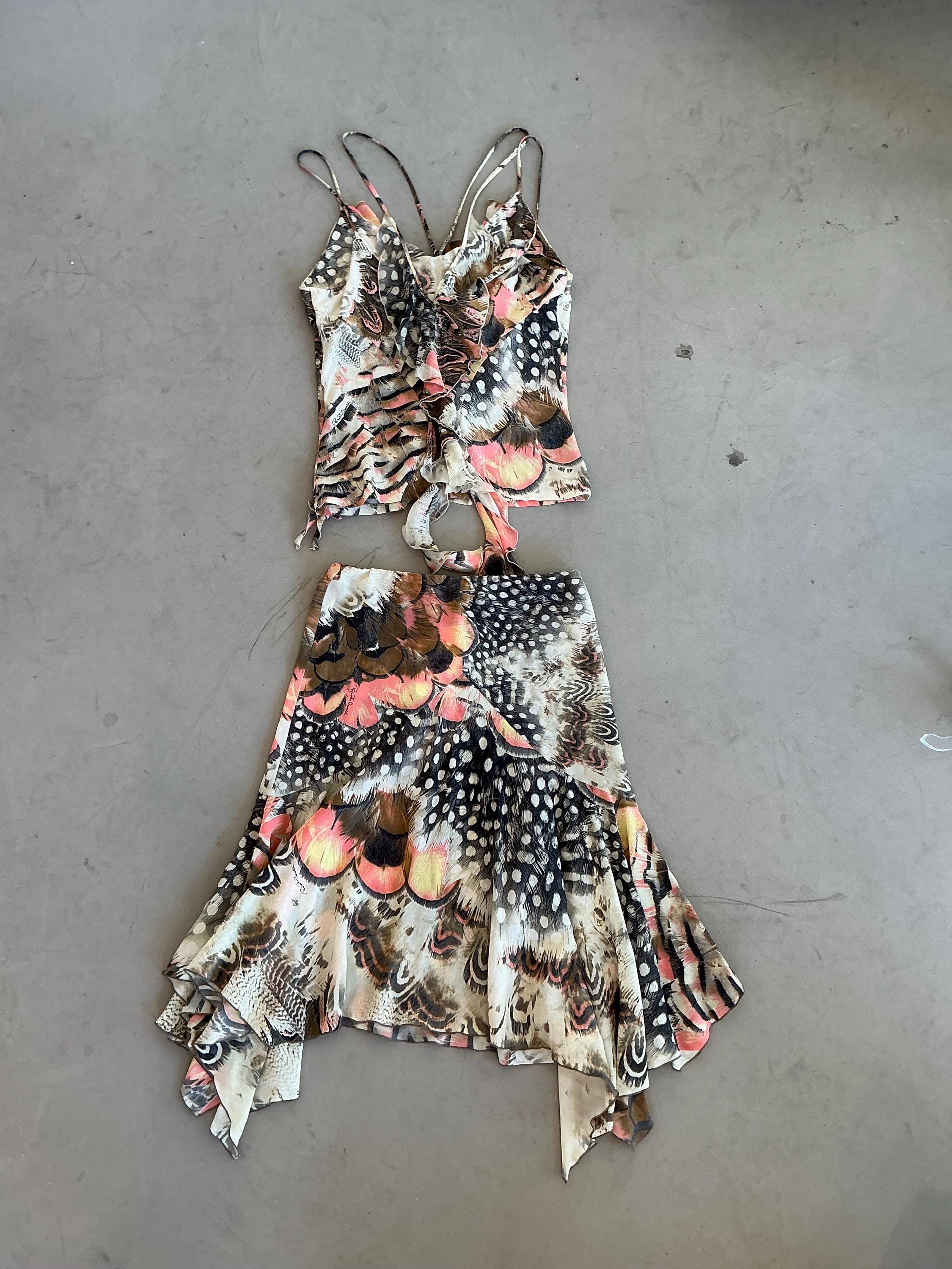 Roberto Cavalli Feather Print Top and Skirt Set - Etsy