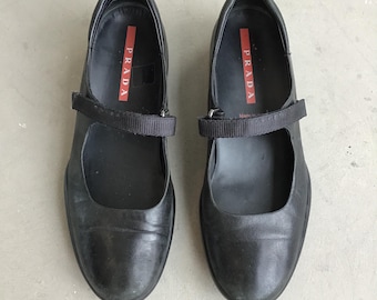 PRADA Black Mary Jane Flats - Etsy