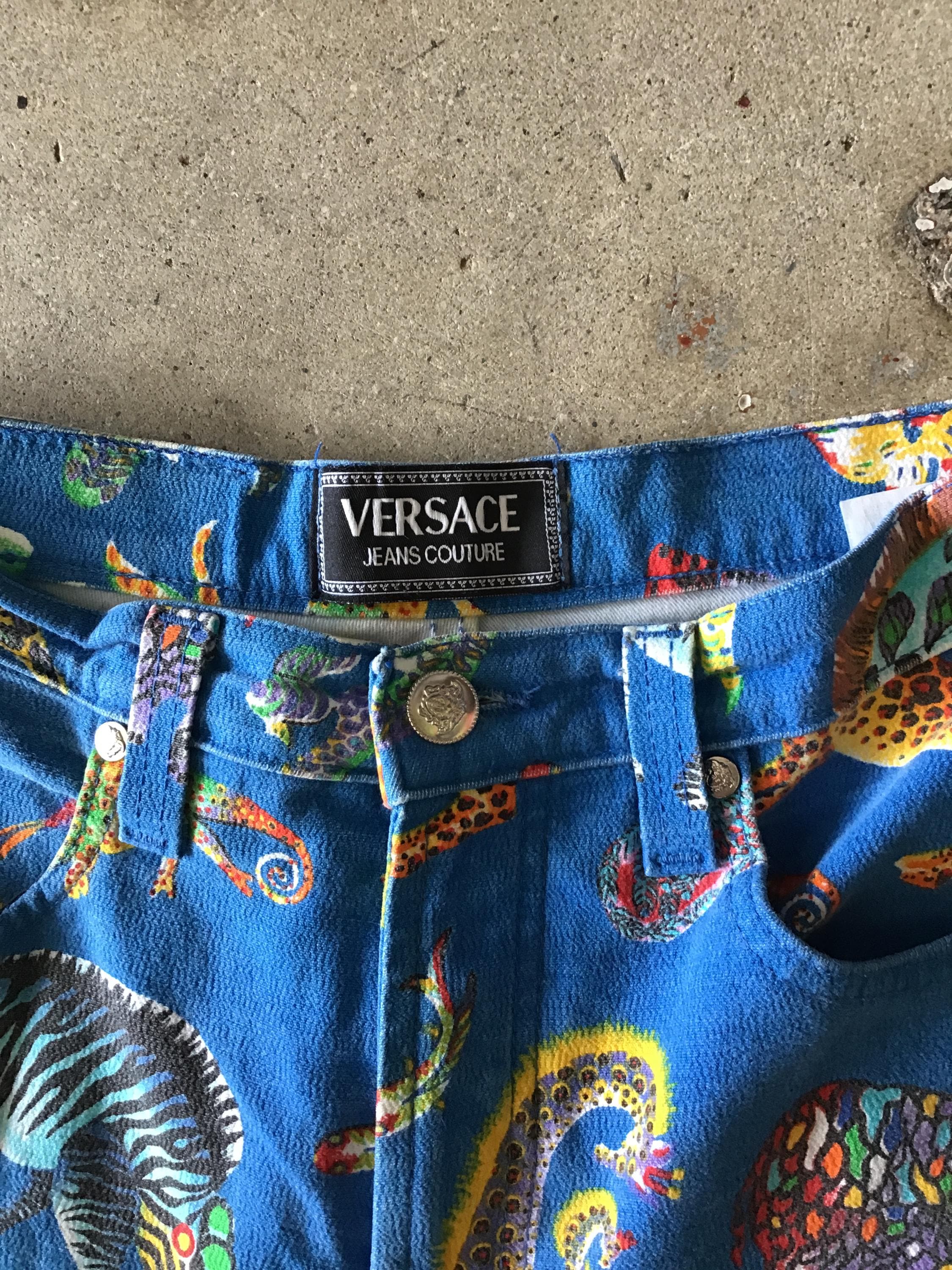 90s Versace Blue Safari Print Jeans - Etsy