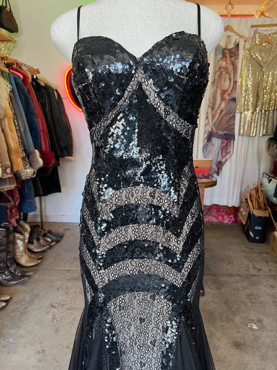 Caché Black Sequin and Lace Gown - image 3