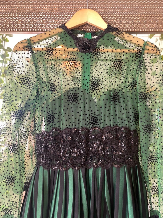 Victor Costa Green and Black Stripped Formal Dress - image 4