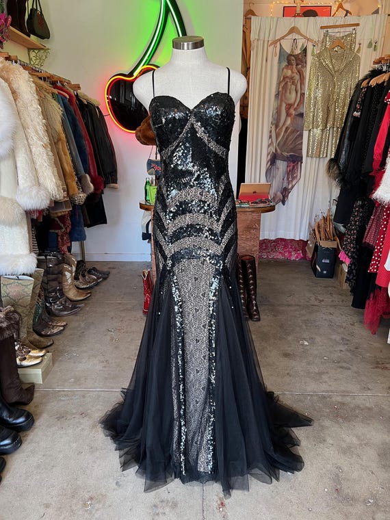 Caché Black Sequin and Lace Gown - image 1