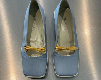 PRADA Baby Blue Flats W/ Yellow Bow