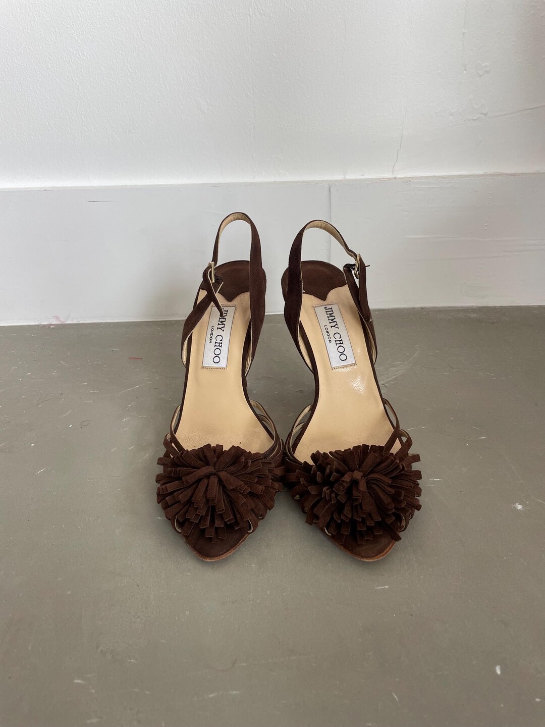 Jimmy Choo Brown Suede Flower Heels - Etsy