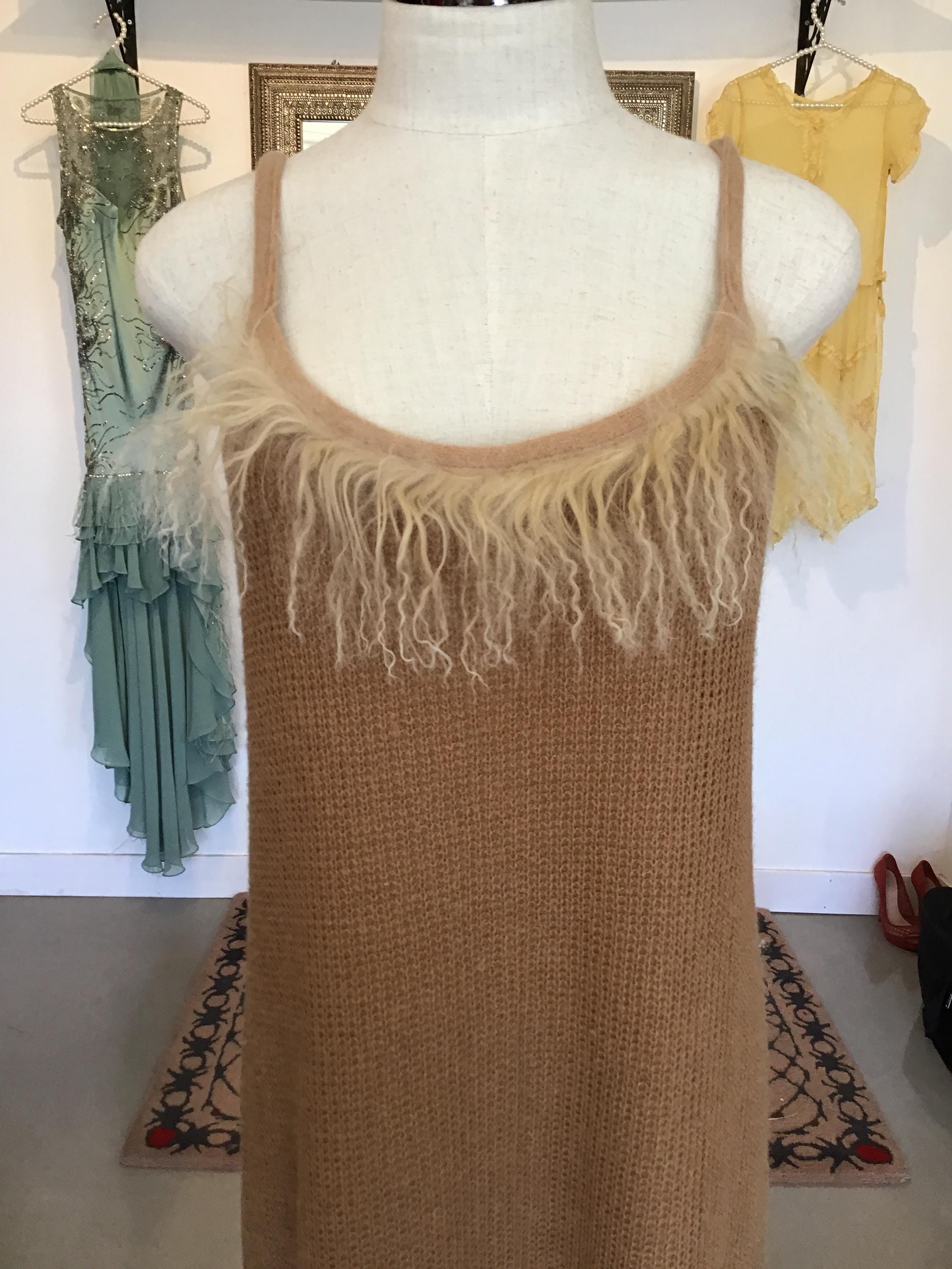 Tan Knit Dress with Fur Trim Tan Knit Dress with Fur Trim