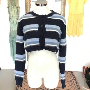 Blue Stripe Cropped Cardigan