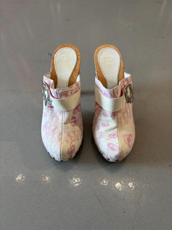Dior White and Pink Floral Printed Wooden Clog Heels - Etsy