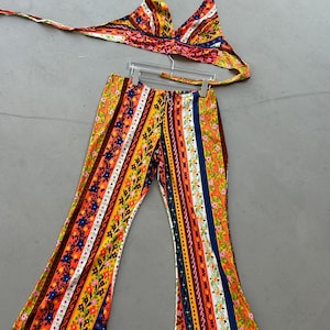 60s / 70s Orange Print Top and Pants Set
