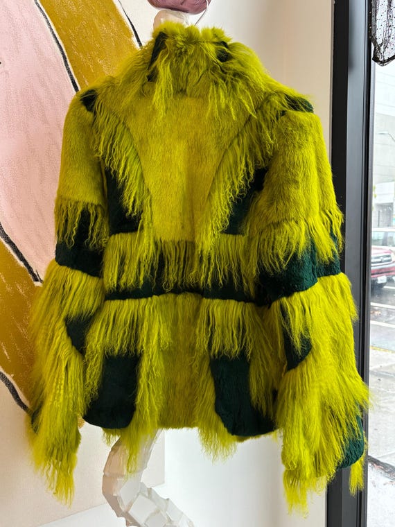 Green Patchwork Fur Jacket - image 2