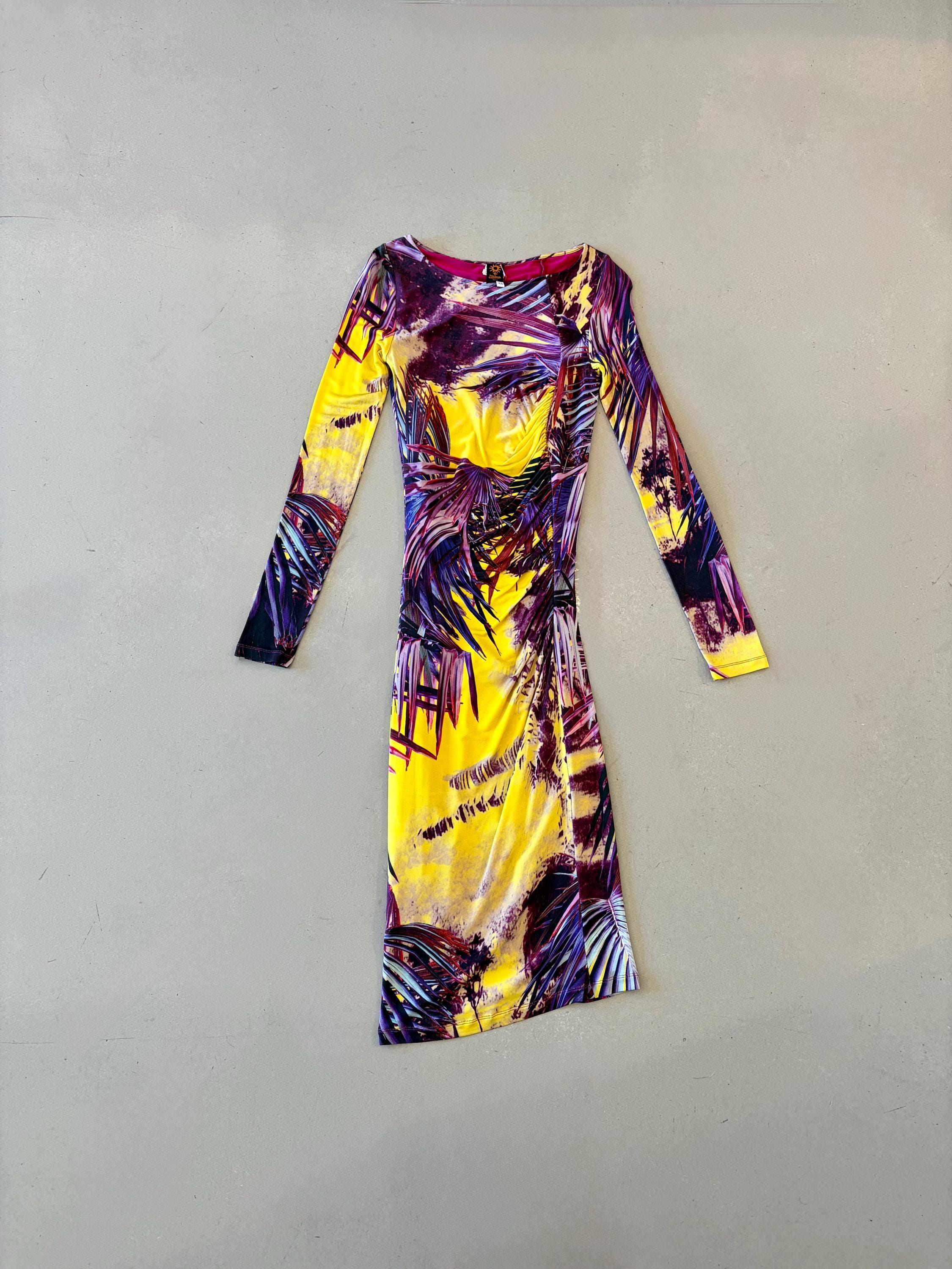 Jean Paul Gaultier Soleil Graphic Purple Lime Longsleeve Bodycon Dress