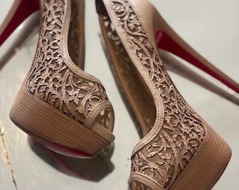 Christian Louboutin Laser Cut Platform Peep Toe Pumps