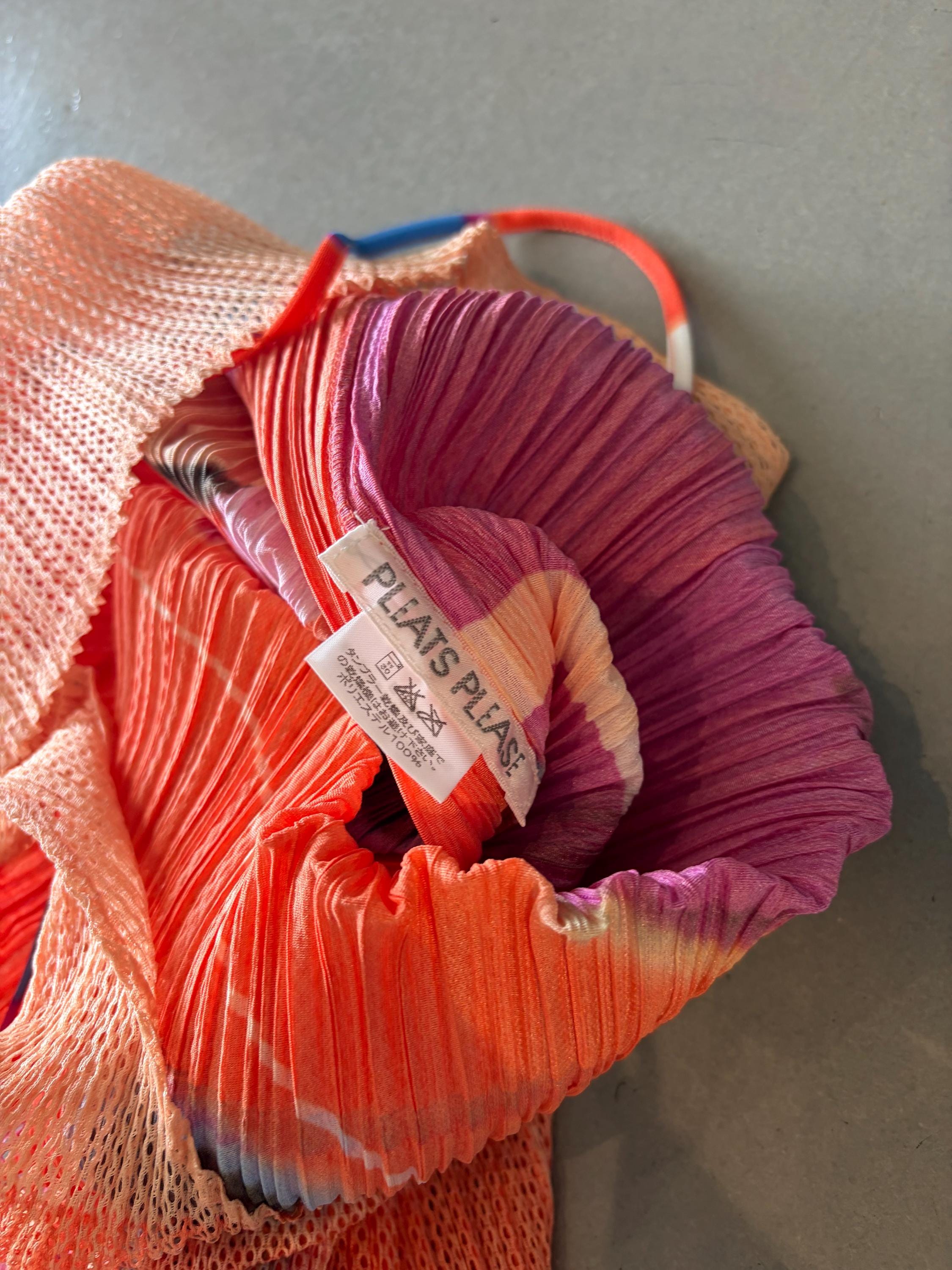 Issey Miyake Pleats Please Orange Geographix Stretchy Dress W Slip