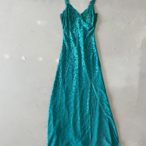 Victoria&#39;s Secret Lace Green Emerald Paisley Silk Slip Dress