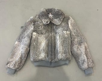 Vintage Grey Zip-up Fur Jacket