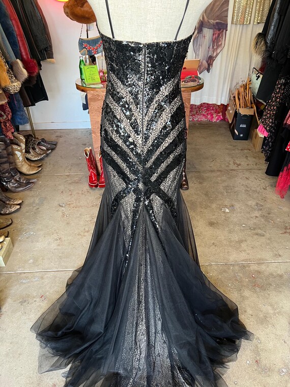 Caché Black Sequin and Lace Gown - image 5
