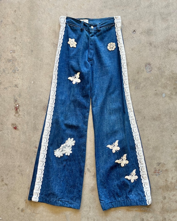 Vintage 70’s Denim Petit Fors Lace Appliqué Jeans