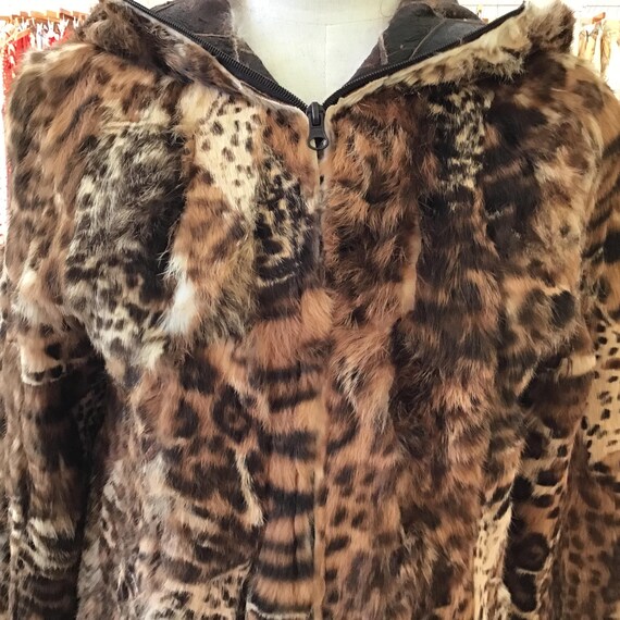 ヒョウ柄フード付きコート パッチワークのヒョウ柄フード付きファーコート - Etsy 日本