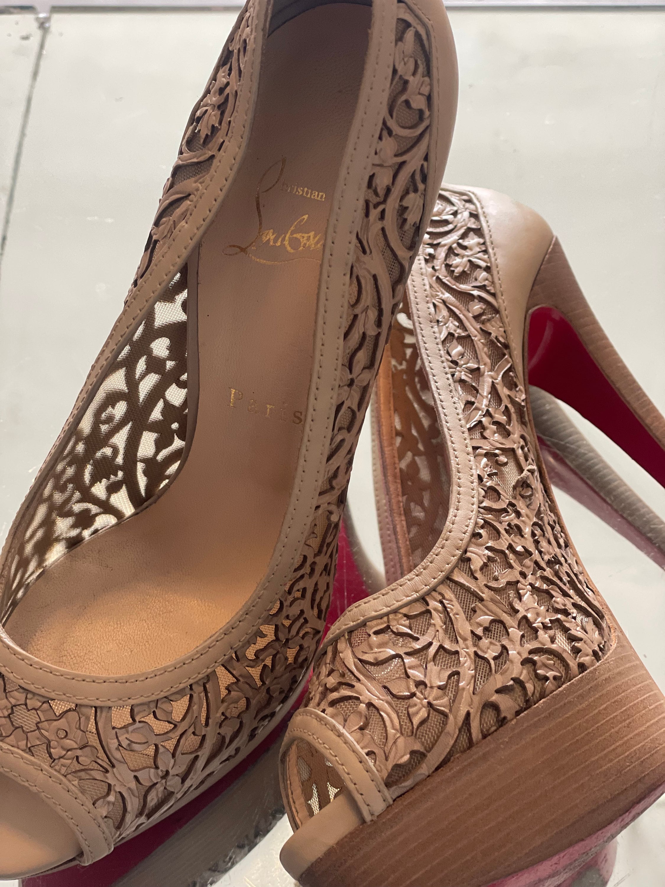 Christian Louboutin Laser Cut Platform Peep Toe Pumps - Etsy display picture 1