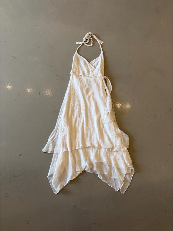 bcbg white asymmetrical dress $218 BCBG WHITE "ONI" ASYMMETRICAL FLUTTER SLEEVE DRESS NWT S