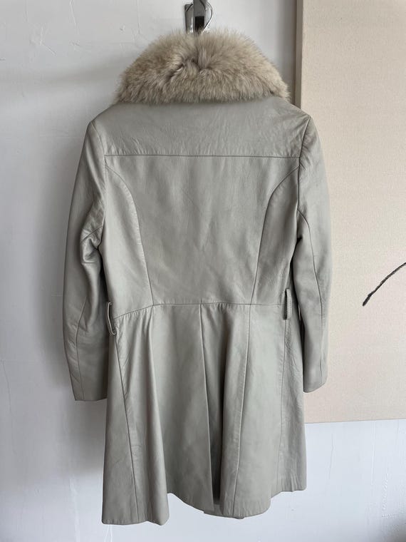 Vintage Grey Leather Coat With Fur Collar - Etsy