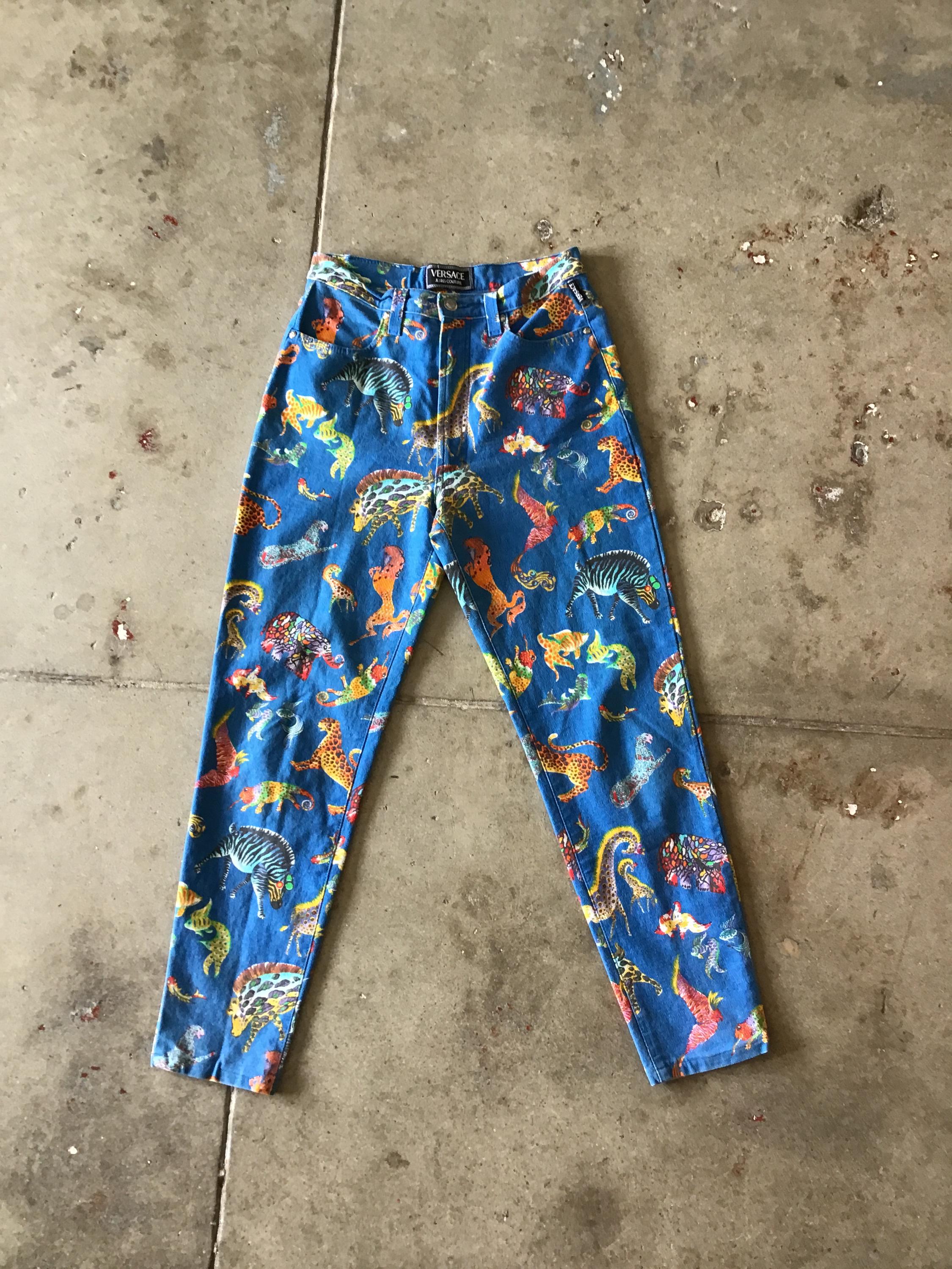 90s Versace Blue Safari Print Jeans - Etsy