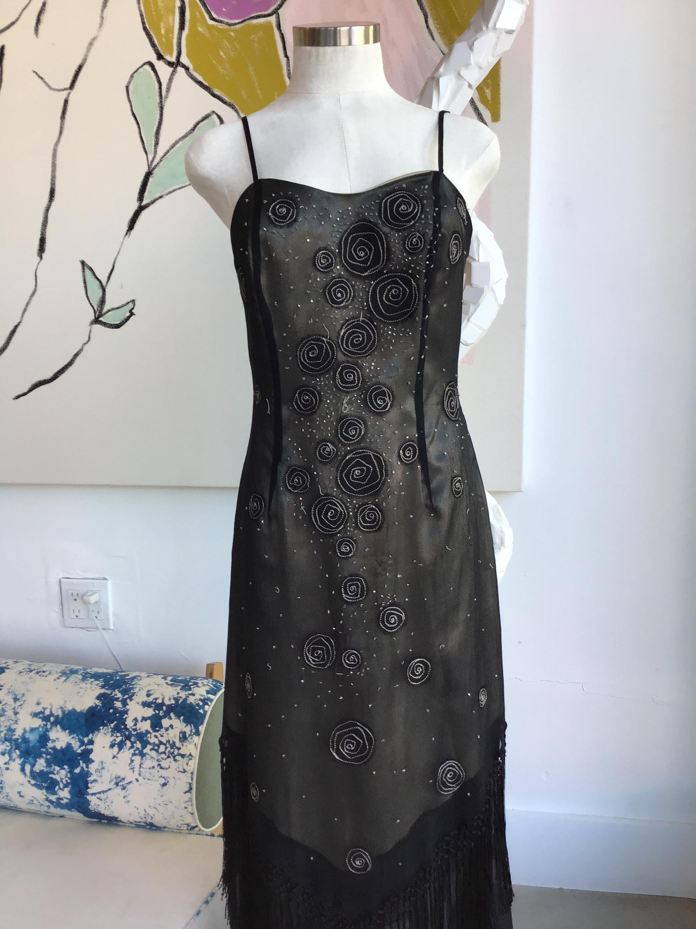 sue wong beaded dress Silk Black Swirl Fringe COLOR:NATURAL No subscription necessary date night 26 feb drop Yours London Women's Plus