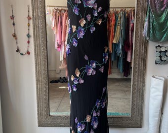 Sequin Beaded Floral Silk Dress