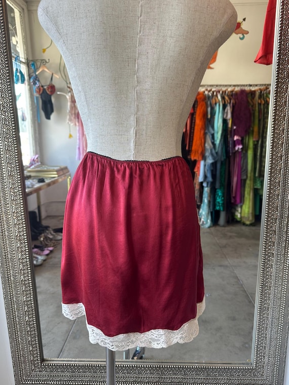 Red Silk Slip Mini Skirt With White Lace - Etsy