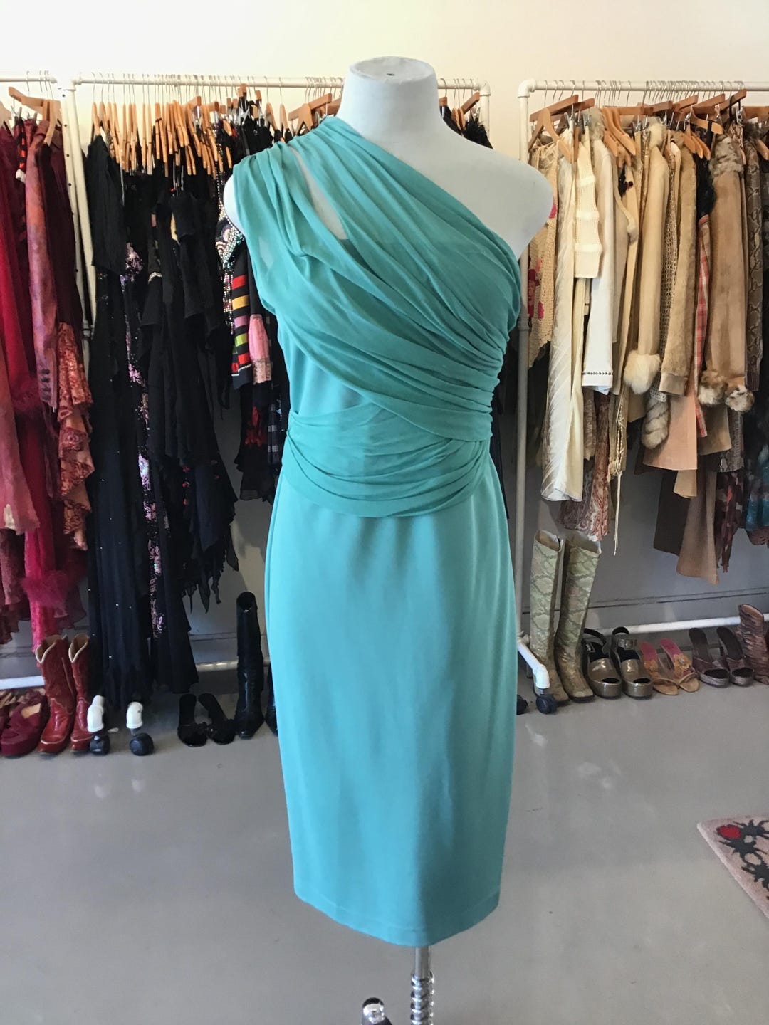 turquoise one shoulder dress Dressing Up | Turquoise One Shoulder Maxi Dress With Open Back Detail