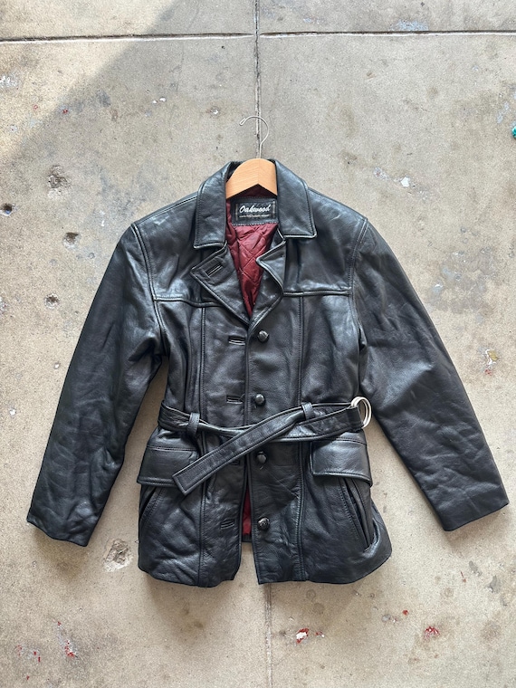 Black Oakwood Leather Jacket With Belt & Buttons - Etsy