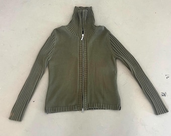 Army Green Knit Zip-Up Sweater