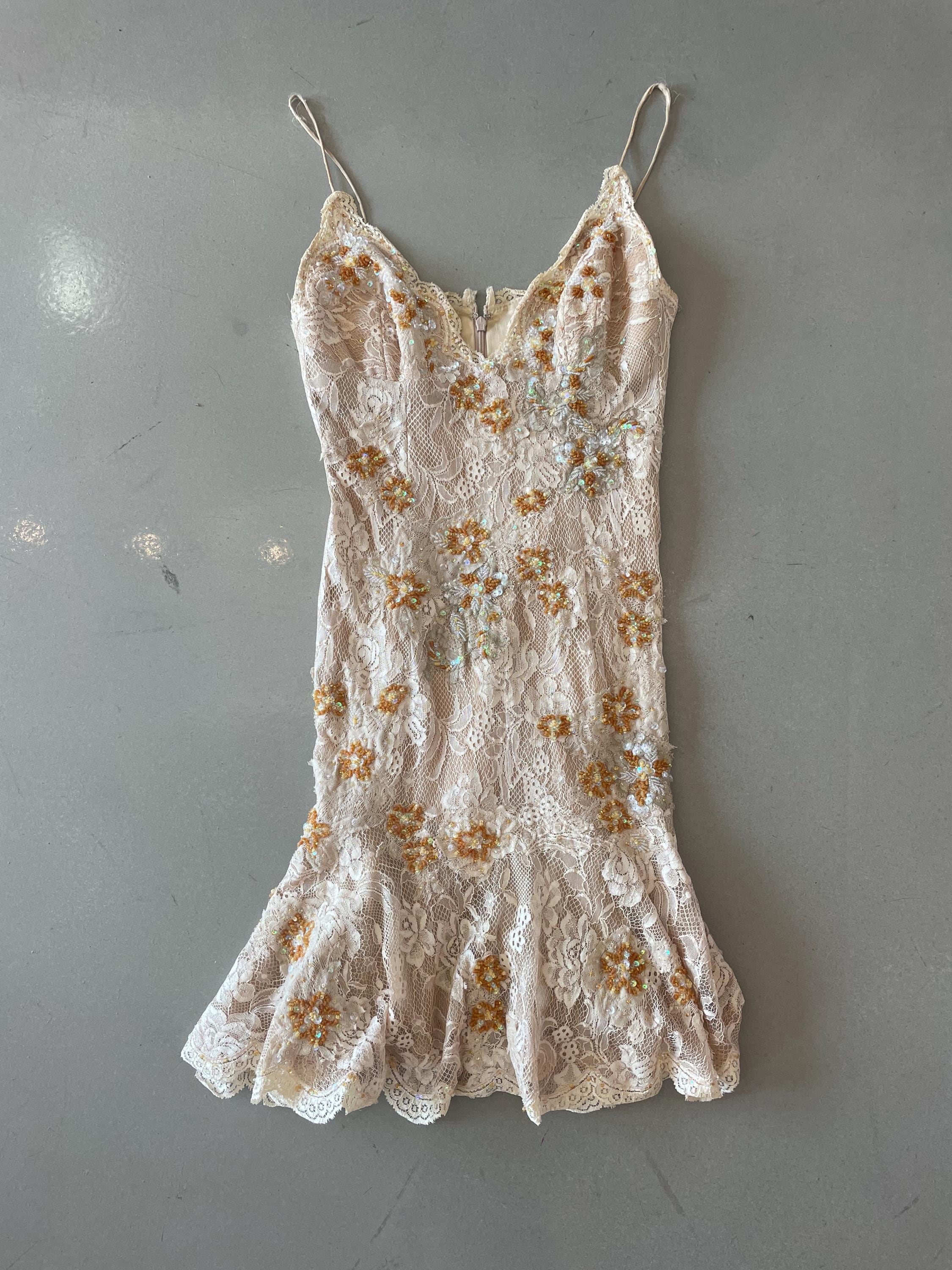 Mandalay White and Orange Beaded Lace Floral Dress - Etsy