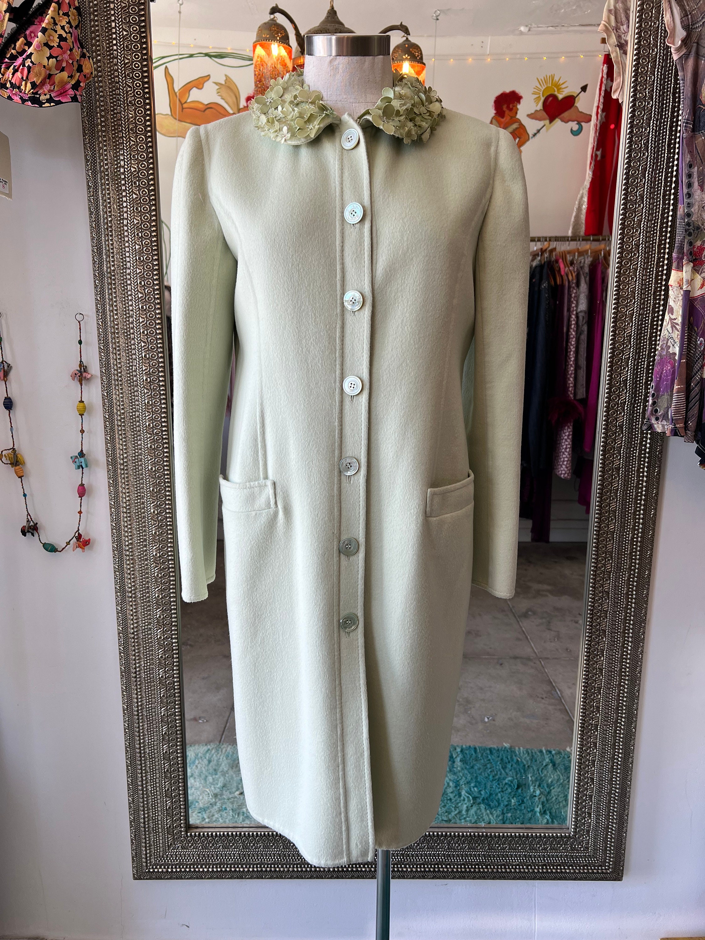 Valentino Pastel Green Coat With Floral Collar - Etsy