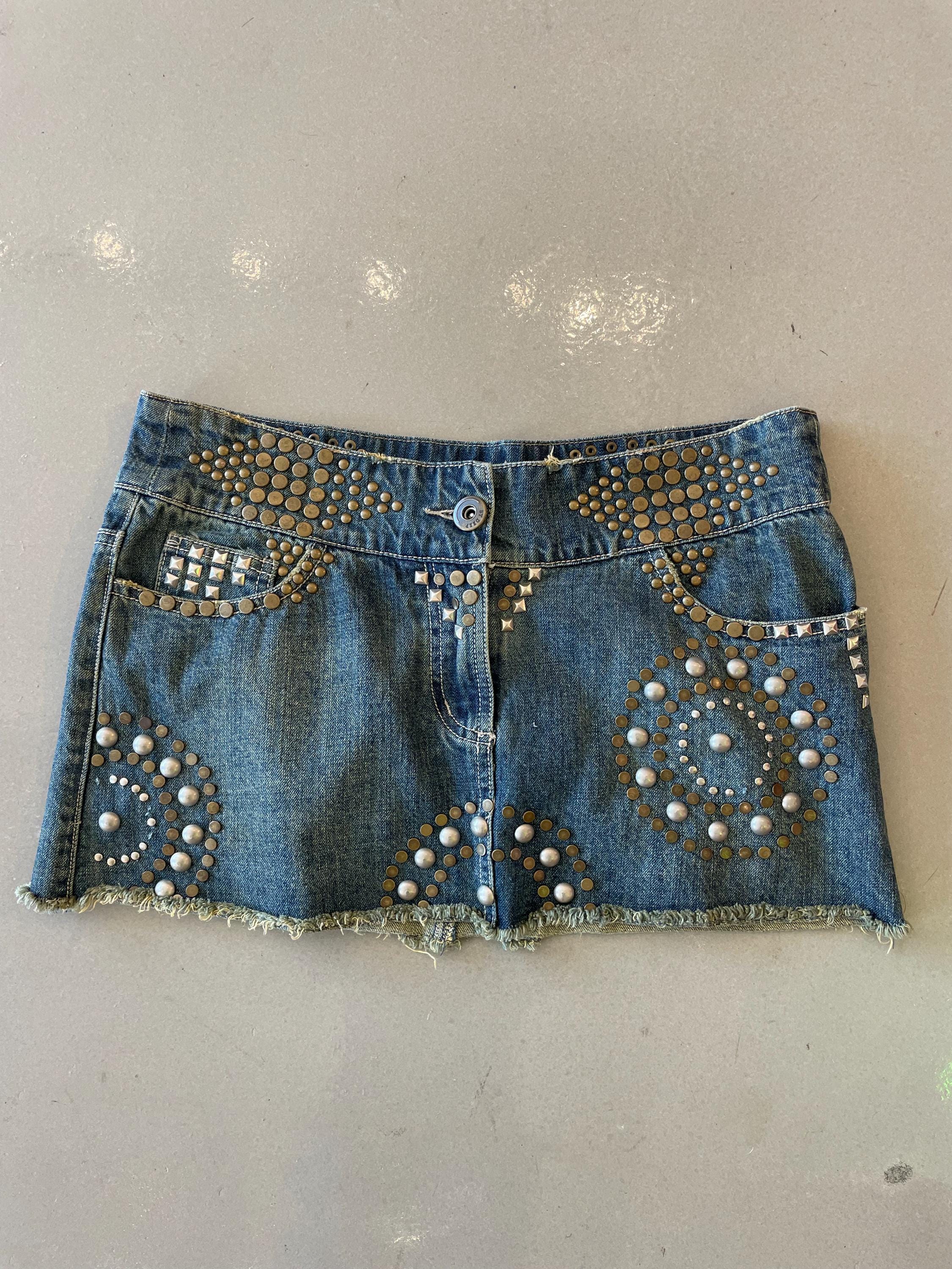 By Deep Denim Studded Mini Skirt