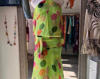 BCBG Maxazria Grön Mönstrad Sidenklänning