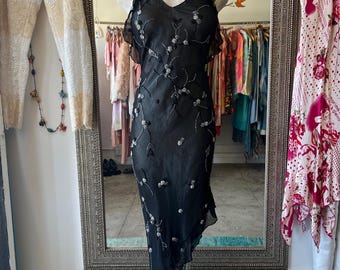 Scala Schwarz Seide Perlen Kleid