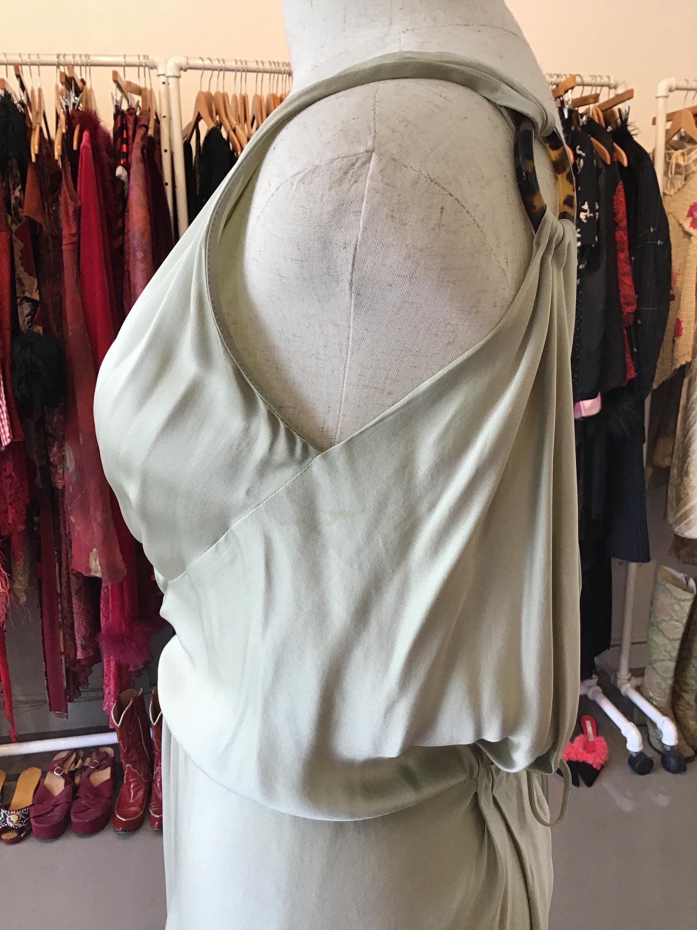 slim fit dress slacks Mikado Green Drop Shoulder Long Dress by Alberta Ferretti  Elilhaam