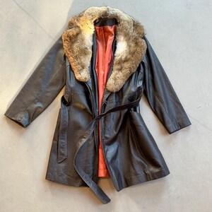 vintage leather fur collar coat
