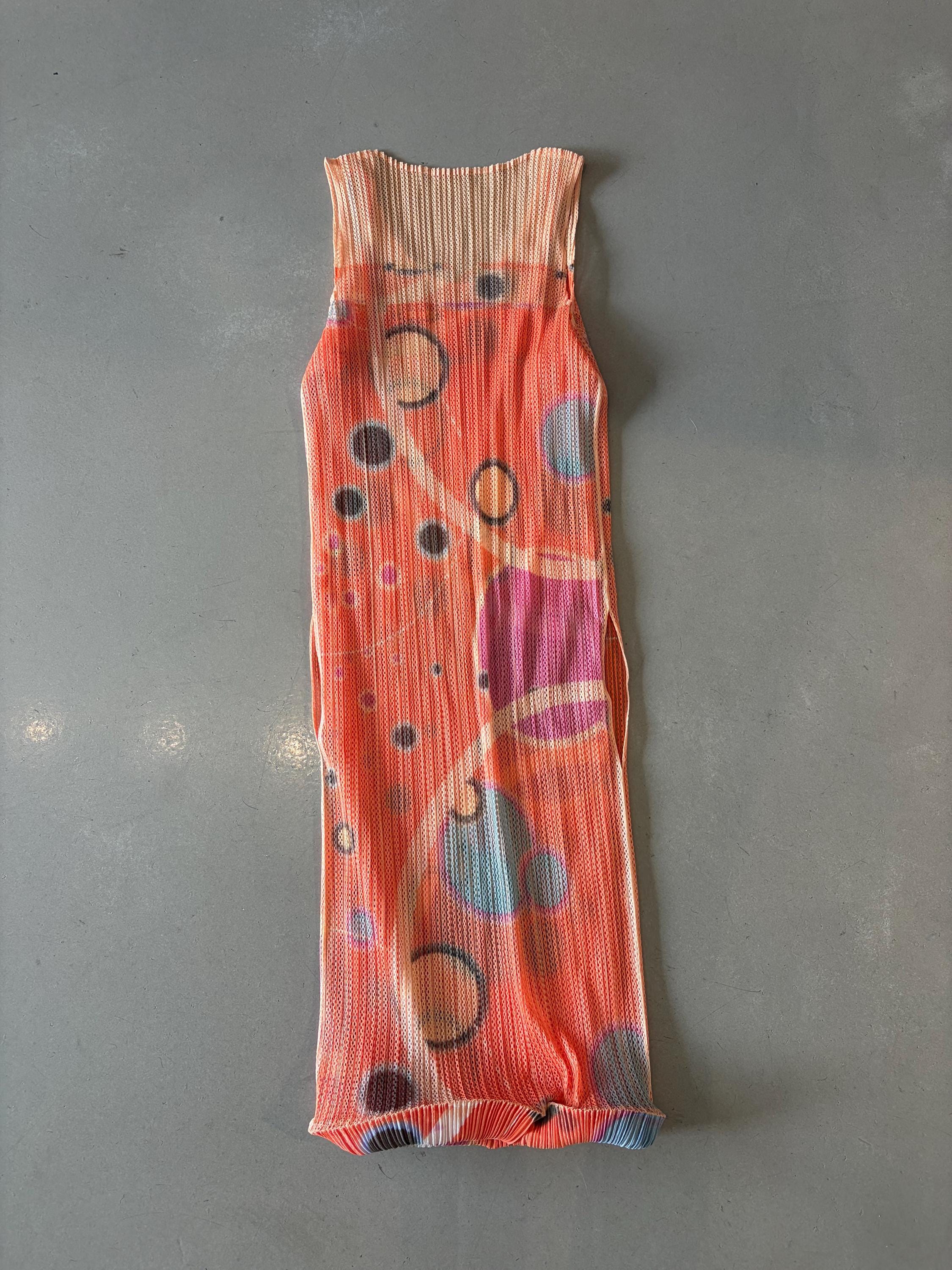 Issey Miyake Pleats Please Orange Geographix Stretchy Dress W Slip